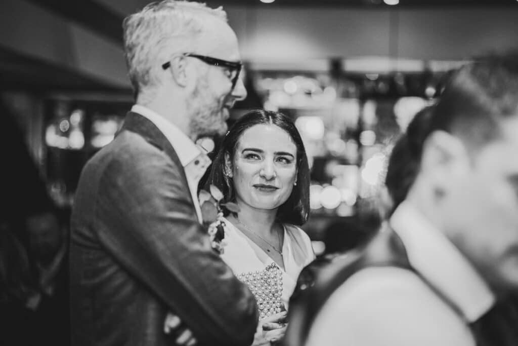 Portrait of bride looking at Groom Dublin wedding