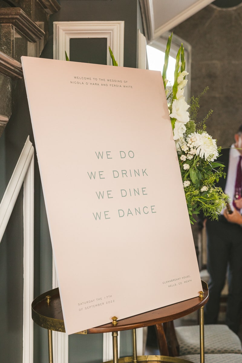 Clonabreany House Wedding Reception welcome sign