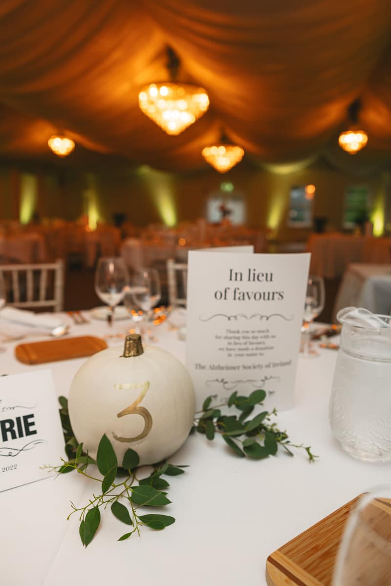 table centre pieces at Autumn Rathsallagh House Wicklow Wedding