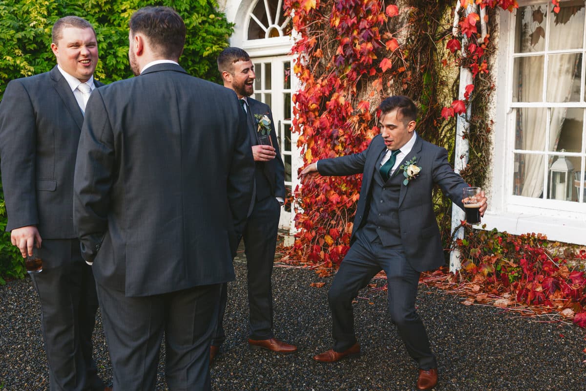 groomsmen in grey at Autumn Rathsallagh House Wicklow Wedding
