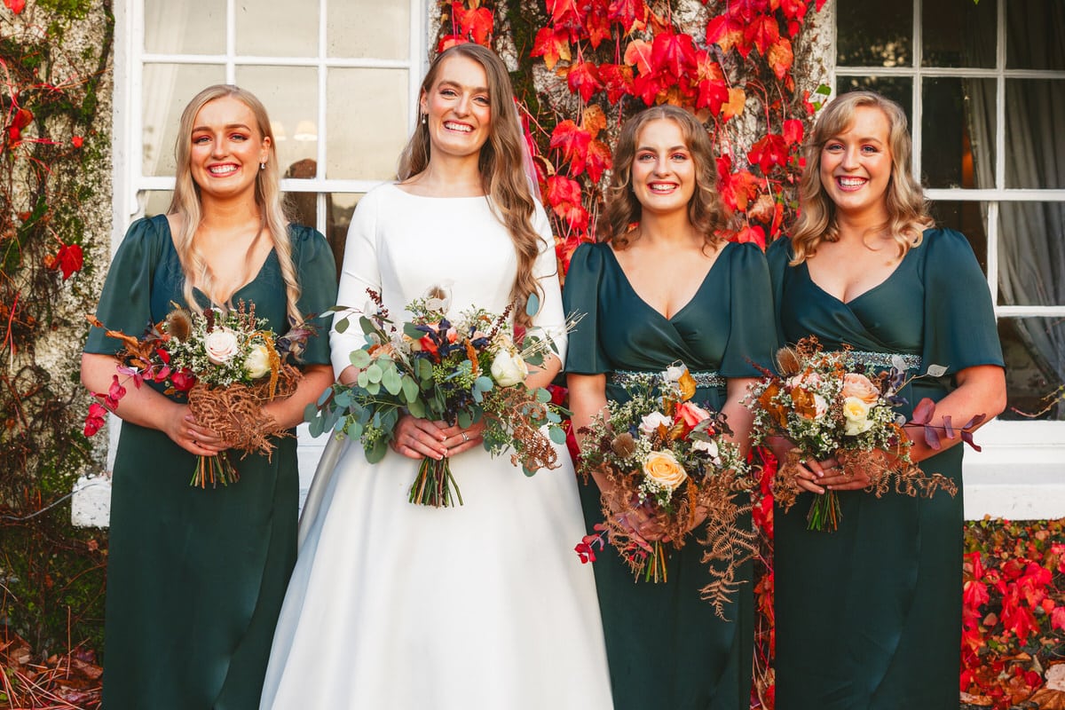 Bridesmaids in green at Autumn Rathsallagh House Wicklow Wedding