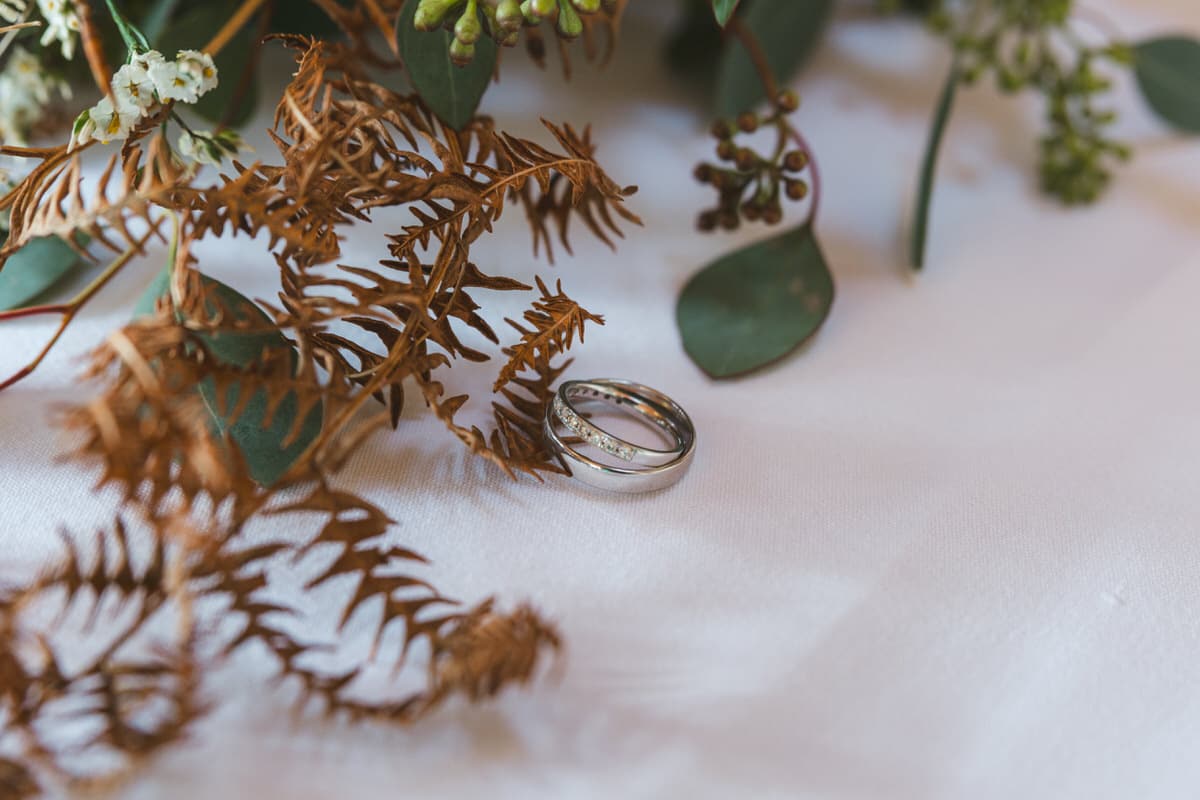 Wedding rings on table at Rathsallagh House Wedding